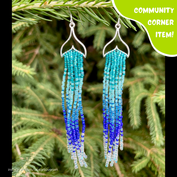 Beaded Whale Tail Fringe Earrings by OceanLoverJen (Indigenous Artist) - Community Corner Item!