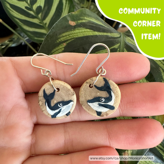 Handpainted Humpback Whale Earrings by Monica Short Art (Made from Scotch Broom!) - Community Corner Item!