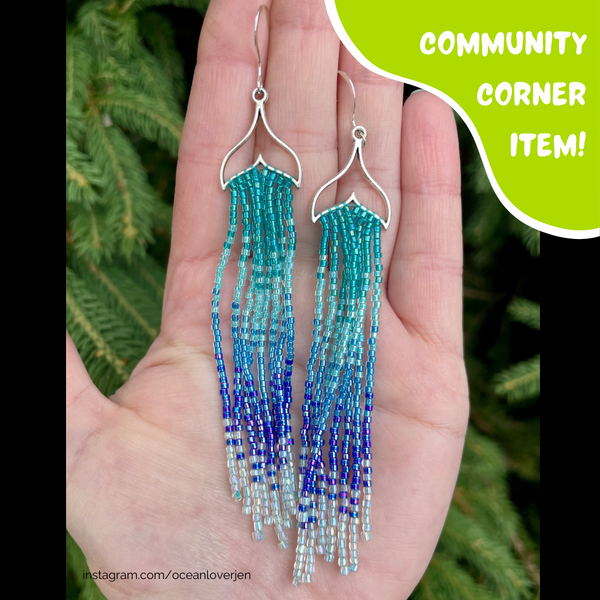 Beaded Whale Tail Fringe Earrings by OceanLoverJen (Indigenous Artist) - Community Corner Item!