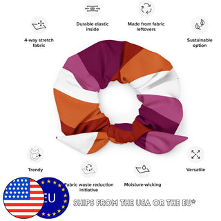 Lesbian Pride Community Flag Scrunchie w/ Removable Bow - Recycled Polyester - Made from Fabric Offcuts :)