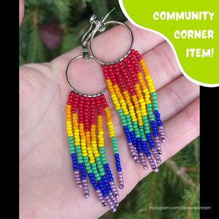Beaded Rainbow Fringe Pride Earrings by OceanLoverJen (Indigenous Artist) - Community Corner Item!