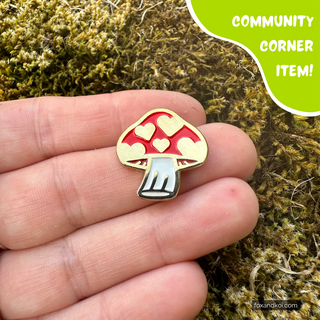 Heart Mushroom Mini Enamel Pin by Fox & Koi - Community Corner Item!
