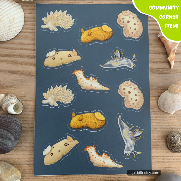 Nudibranch Sticker Sheet by Squiddllr (12 Stickers!) - Community Corner Item! - FREE SHIPPING