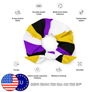 NonBinary Pride Scrunchie w/ Removable Bow - Recycled Polyester - Made from Fabric Offcuts :)