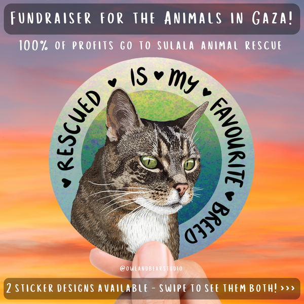 FUNDRAISER FOR THE ANIMALS IN GAZA - Rescued Is My Favourite Breed Stickers - 100% of Profits Donated to Sulala Animal Rescue in Palestine - FREE SHIPPING