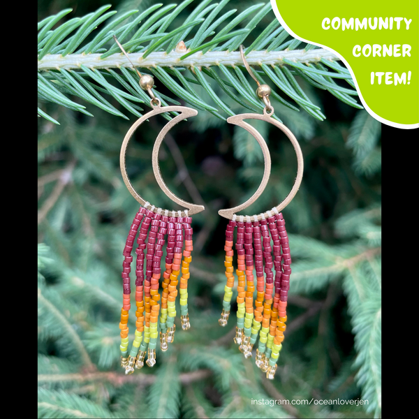 Beaded Moon Fringe Earrings by OceanLoverJen (Indigenous Artist) - Community Corner Item!