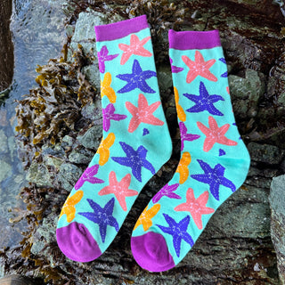 Ochre Sea Star Socks - $1 to Charity! - Starfish Pattern - 80% Bamboo