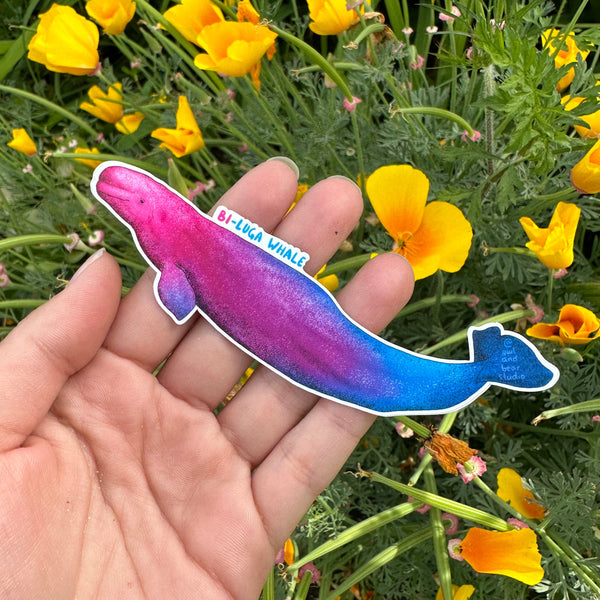 Bi-Luga Whale Sticker - Eco Vinyl - Beluga Bisexual Pride