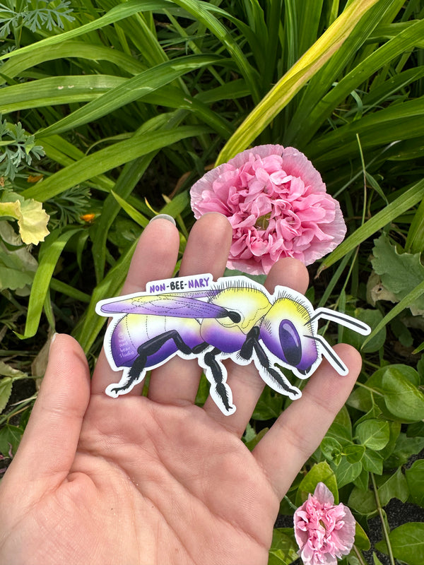 Non-Bee-Nary Sticker - Eco Vinyl - Bee NonBinary Pride (FREE SHIPPING)