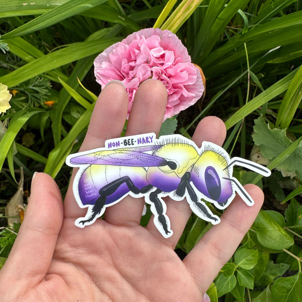 Non-Bee-Nary Sticker - Eco Vinyl - Bee NonBinary Pride (FREE SHIPPING)