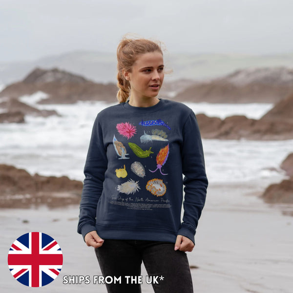 Sea Slugs of the North American Pacific Crew Sweatshirt (XS-5XL) - 100% Cotton! - Masc & Femme Styles - Eco Friendly Nudibranch Sweater