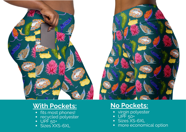 Nudibranch UPF 50+ Leggings (XXS-6XL) - Wearable In Water - With or Without Pockets!!