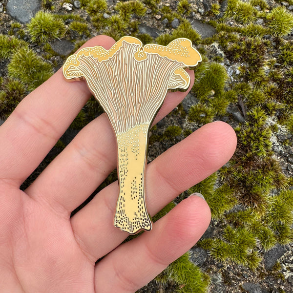 Pacific Golden Chanterelle Mushroom Enamel Pin - 25% to Charity! - Hard Enamel w/ Sandblast Effect - (Wholesale)