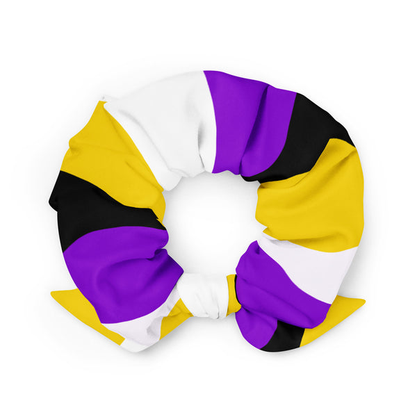 NonBinary Pride Scrunchie w/ Removable Bow - Made from Fabric Offcuts :)