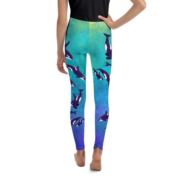 Kids/Youth UPF Leggings - Orcas (Sizes 2T-20) - FREE SHIPPING
