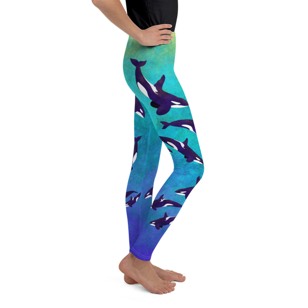 Kids/Youth UPF Leggings - Orcas (Sizes 2T-20) - FREE SHIPPING