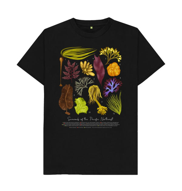 Black SKU ONLY Seaweeds of the Pacific Northwest T-Shirt (100% Cotton) - Multiple Colours - Masc & Femme Styles - Eco Friendly Tshirt!!