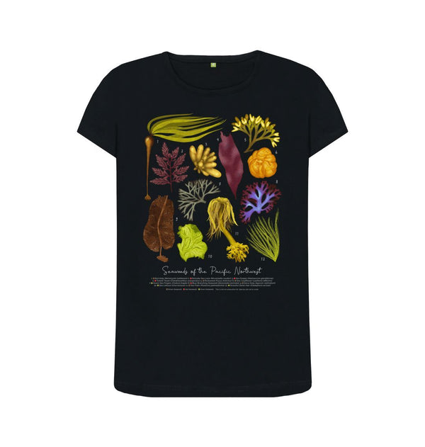 Black SKU ONLY Seaweeds of the Pacific Northwest T-Shirt (100% Cotton) - Multiple Colours - Femme Style - Eco Friendly Tshirt!!